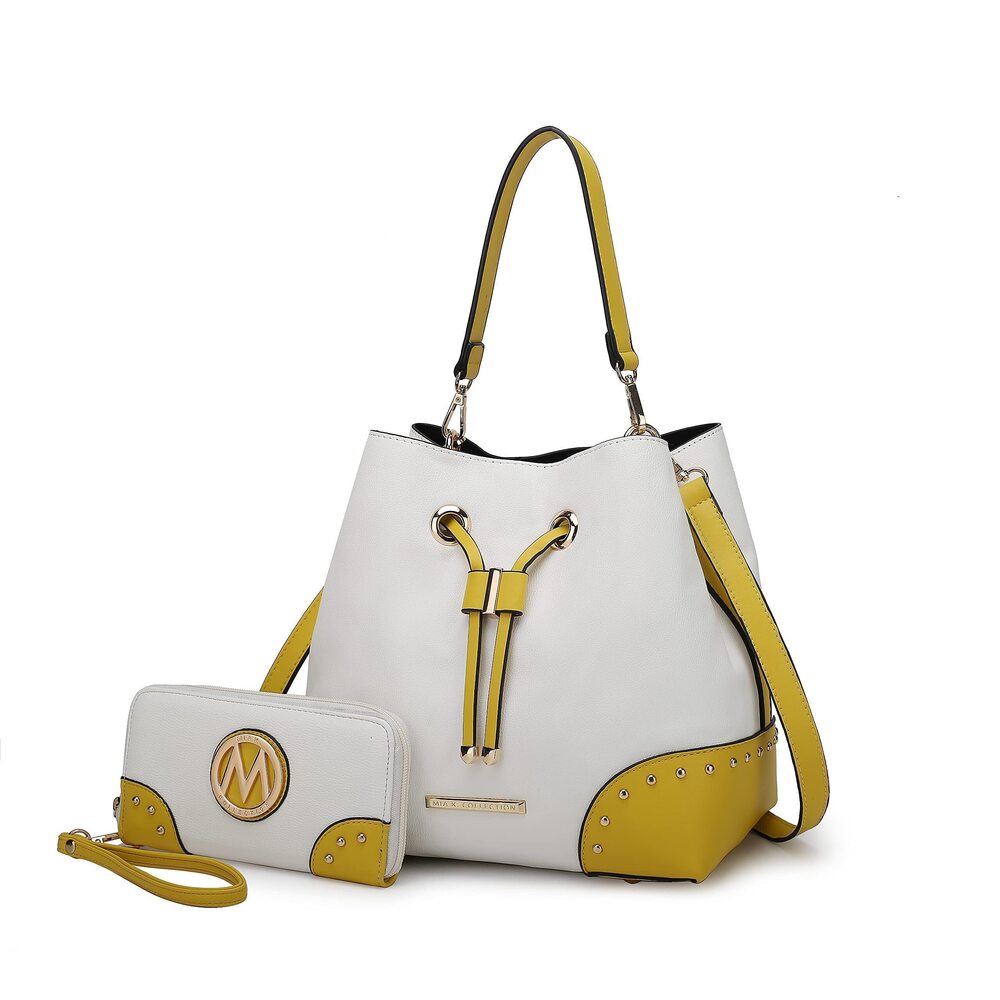 1175 MKF Crossbody Bucket Hobo Bag Handbag & Wristlet Wallet Purse Set – PU